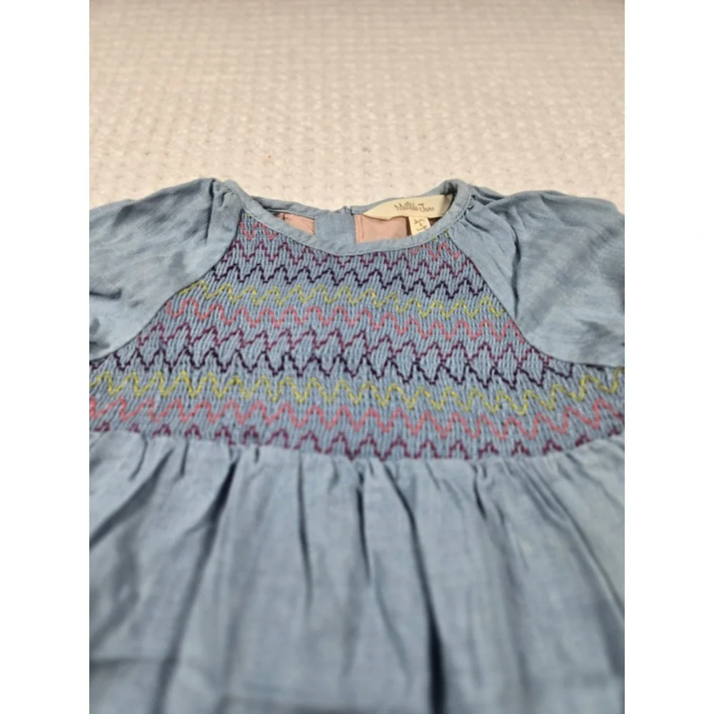 Matilda Jane Girls Blue Smocked Embroidered Lyocell Peplum Blouse Top Size 4